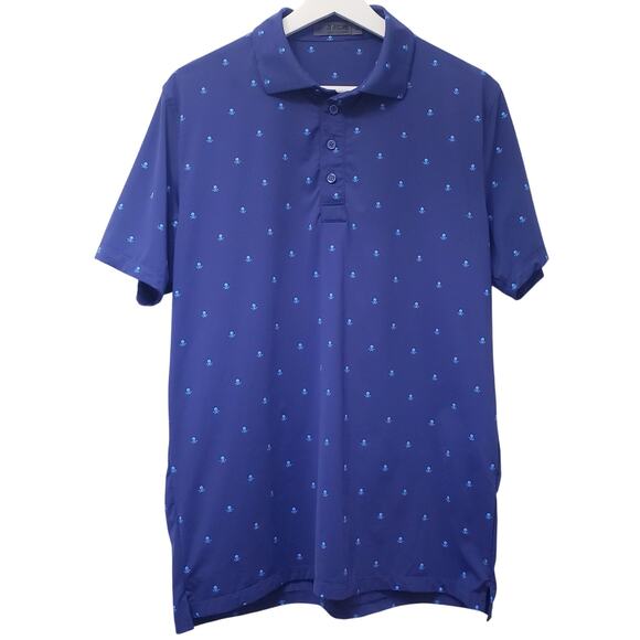 G/FORE Polo Golf Shirt All Over Skull & Crossbones Print Mens Medium *Minor Flaw - Picture 1 of 10